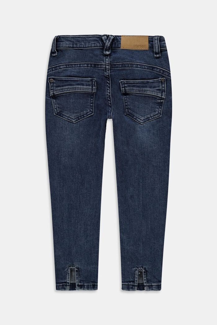 Recycled: hem slit jeans with an adjustable waistband, BLUE DARK WASHED, detail image number 1