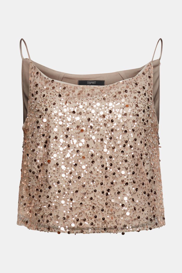 Cropped top with sequins and beads, LIGHT TAUPE, detail image number 7