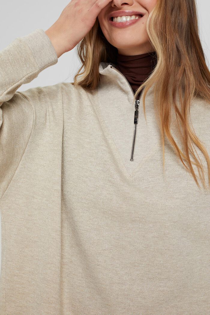Zip-up sweatshirt with glitter, LIGHT TAUPE, detail image number 2