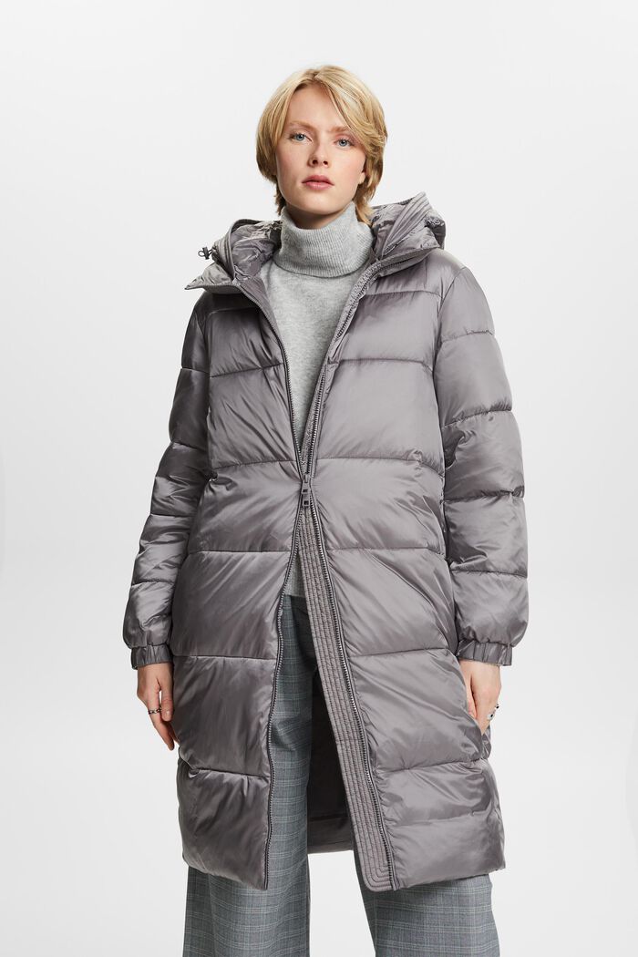 Puffer Coat With Detachable Hood, BROWN GREY, detail image number 0