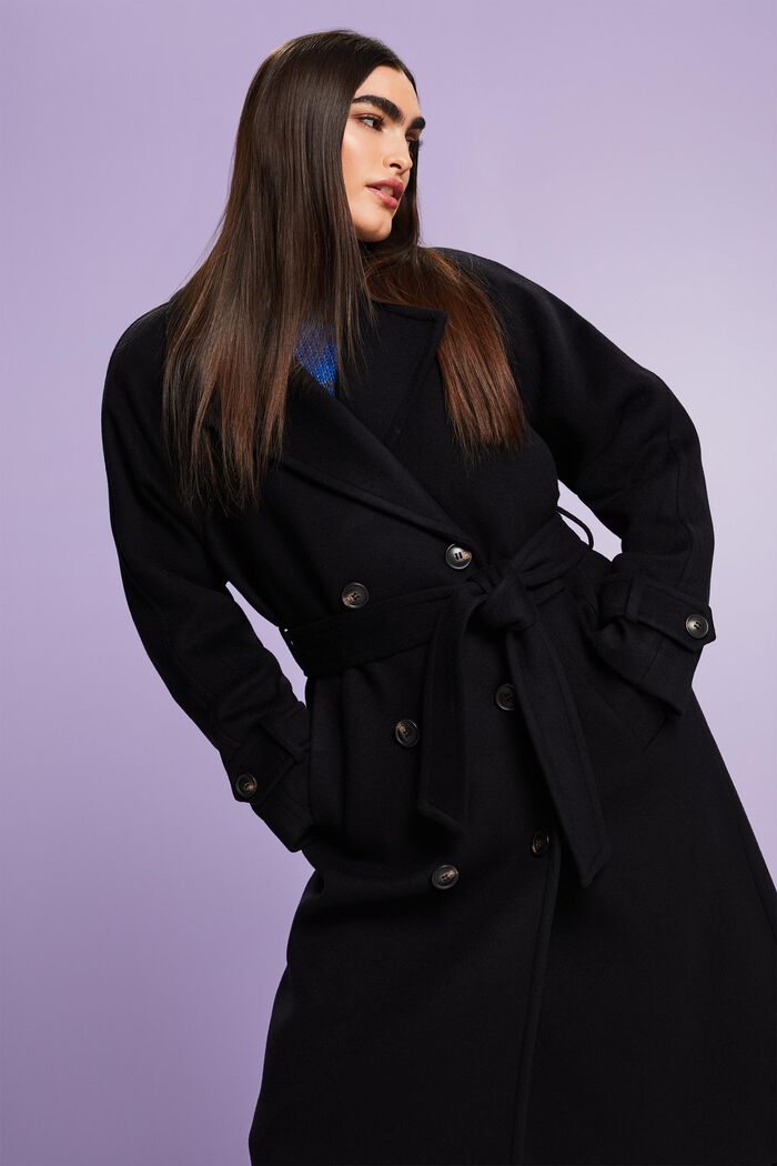 Wool-Cashmere Double-Breasted Coat, BLACK, detail image number 1