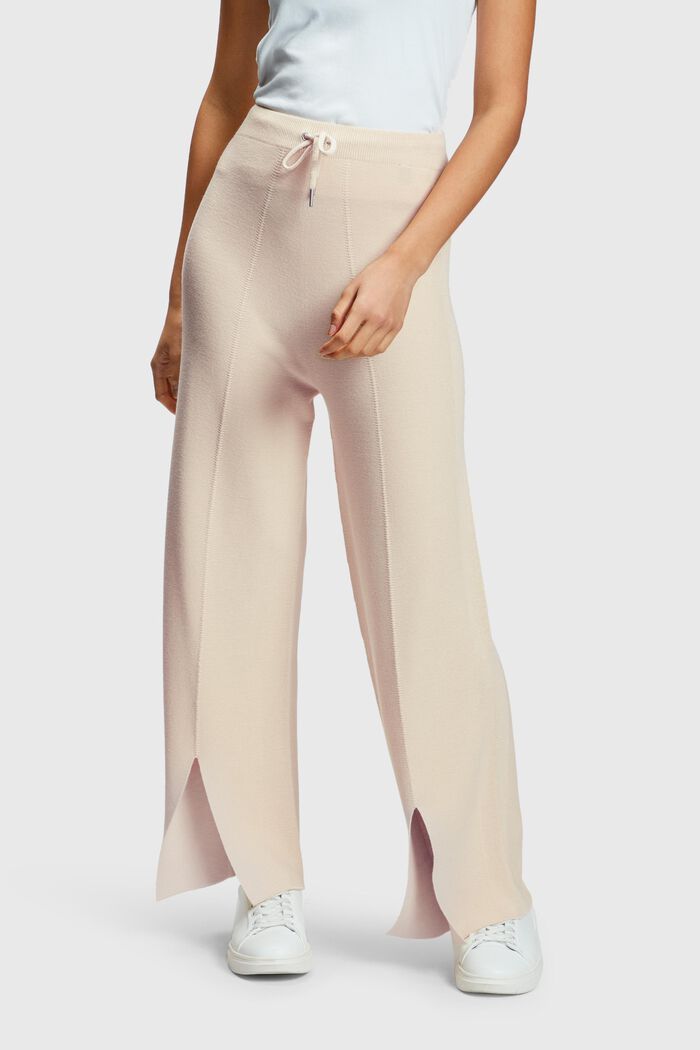 High-rise wide leg slit front trousers, CREAM BEIGE, detail image number 0