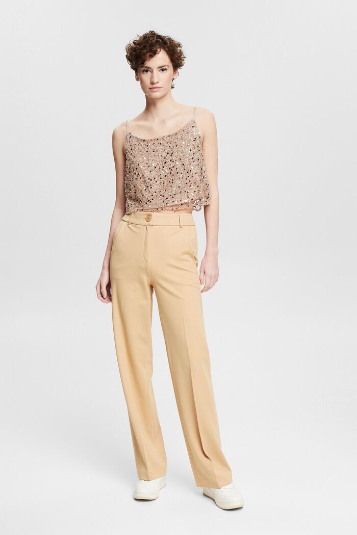 Cropped top with sequins and beads, LIGHT TAUPE, detail image number 6