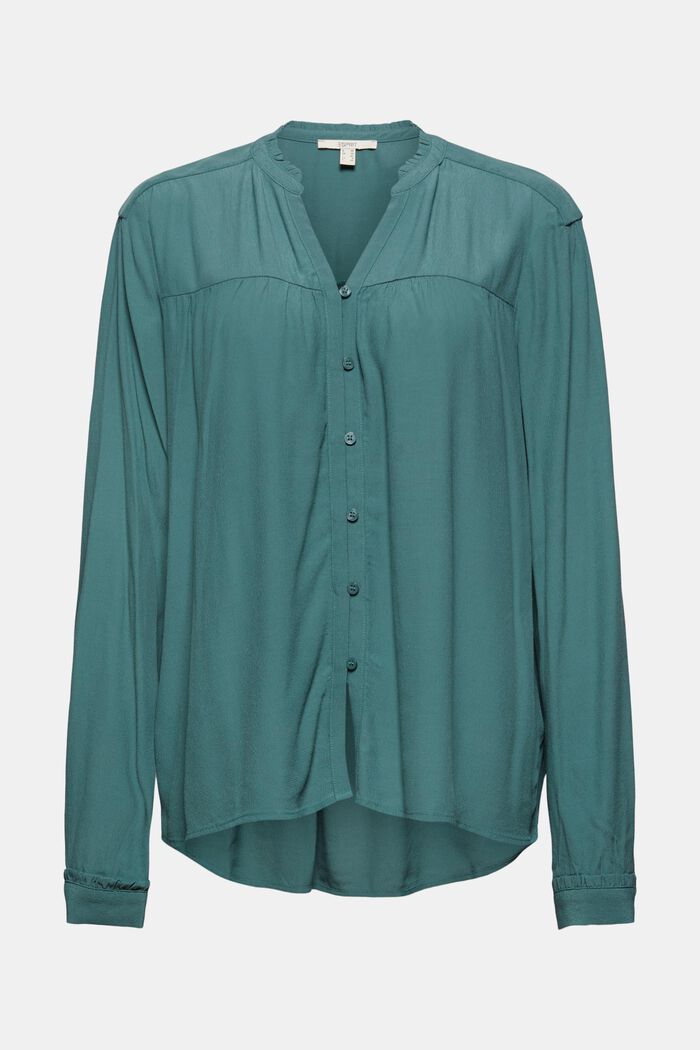 Henley blouse with frills, LENZING™ ECOVERO™, TEAL BLUE, overview