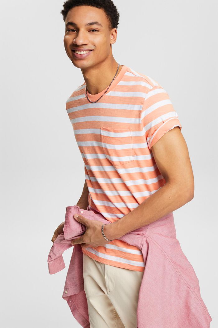 Striped Cotton Jersey T-Shirt, PASTEL ORANGE, detail image number 4