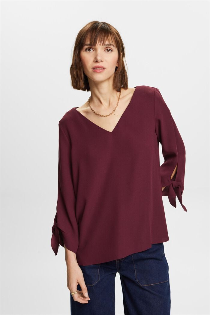 Stretch blouse with open edges, AUBERGINE, detail image number 0