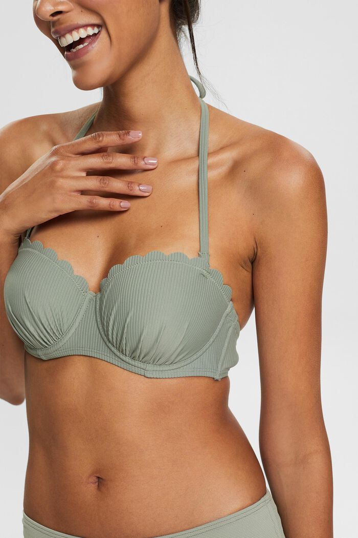 Padded bandeau top with a wavy edge, LIGHT KHAKI, detail image number 1