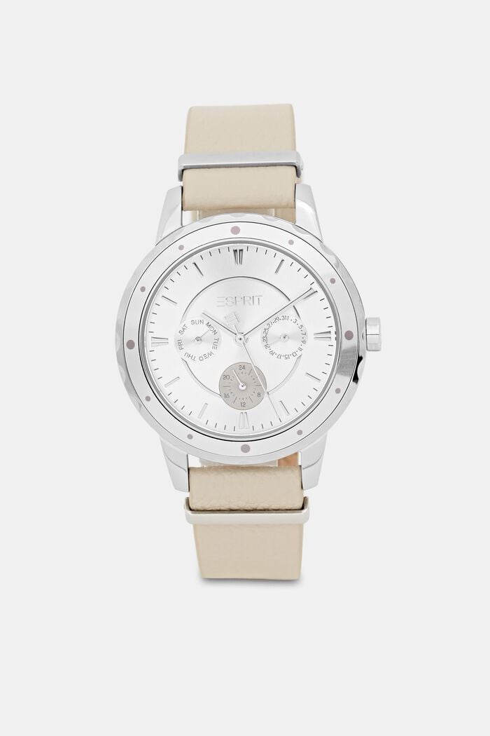 Chronograph with a leather strap, BEIGE, overview