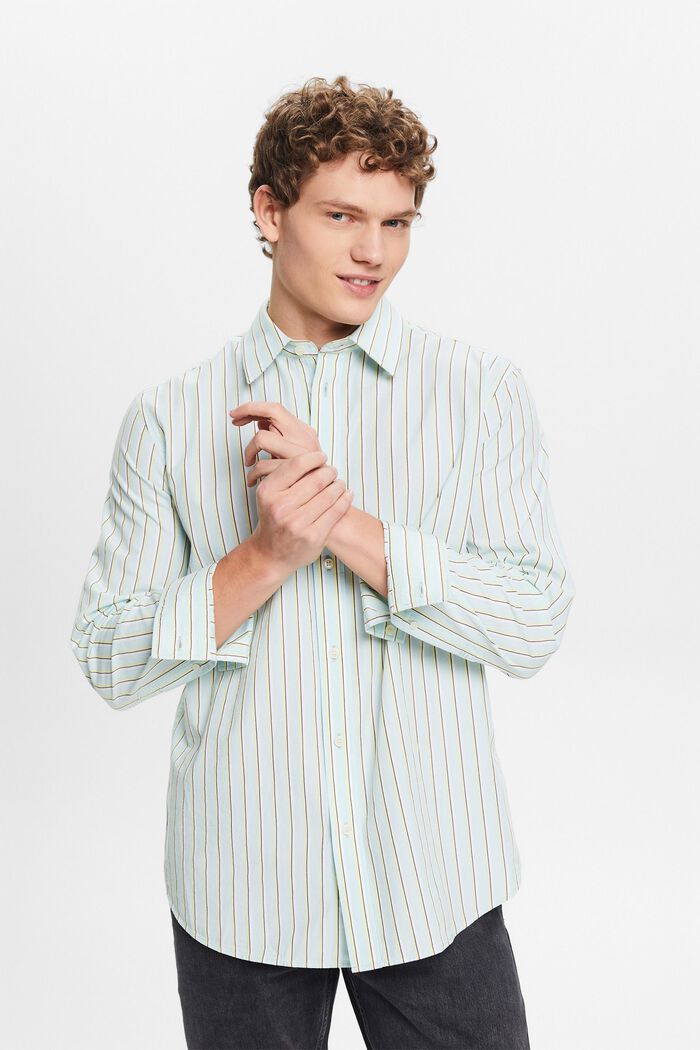 Striped Button-Down Cotton Shirt, LIGHT AQUA GREEN, detail image number 4