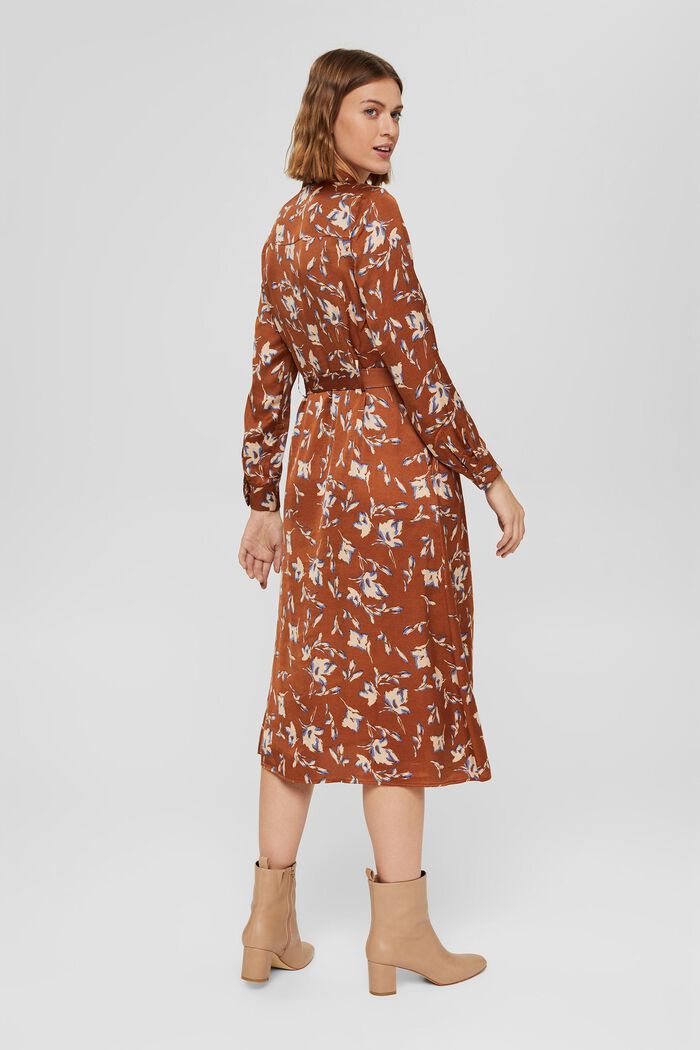 Satin shirt dress with a floral print, TERRACOTTA, detail image number 2