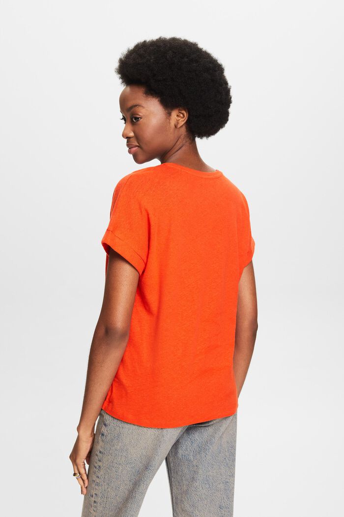 Cotton-Linen V-Neck T-Shirt, BRIGHT ORANGE, detail image number 2