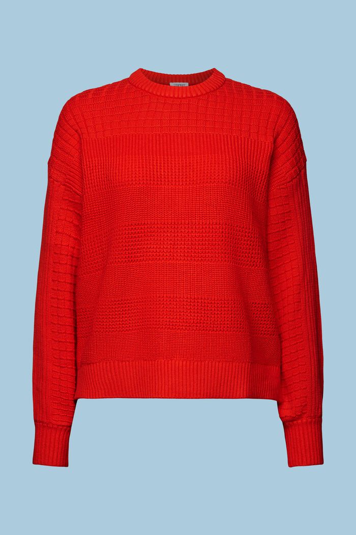Structured Round Neck Sweater, RED, detail image number 6