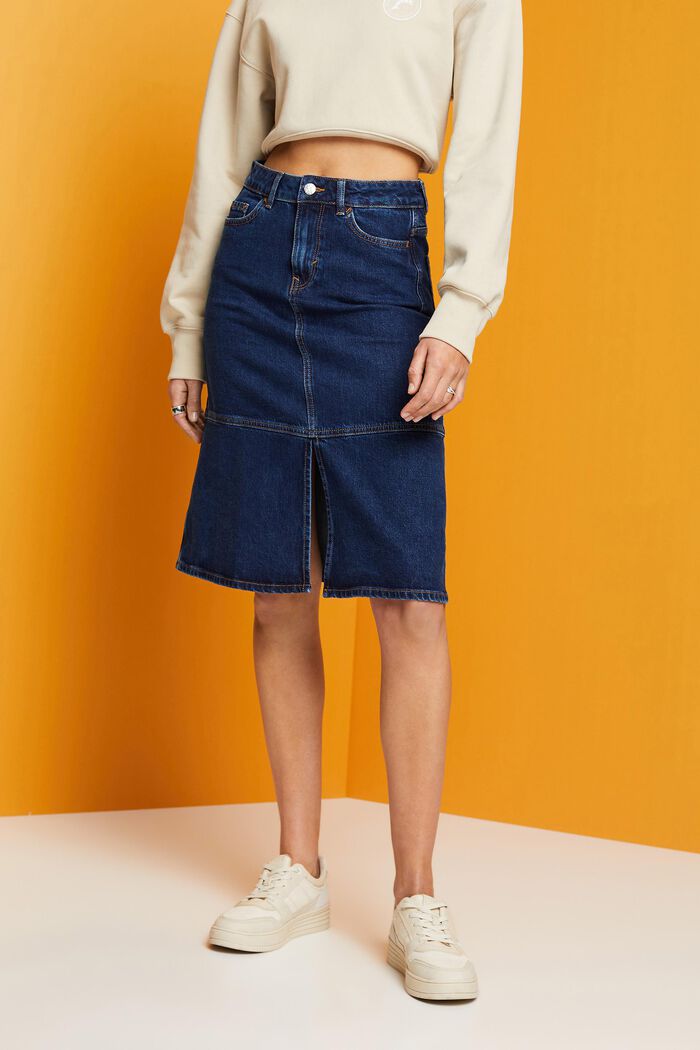 Knee-length denim skirt, BLUE MEDIUM WASHED, detail image number 0
