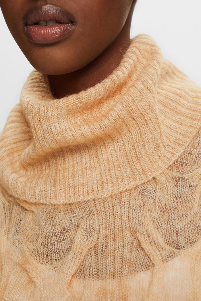 Cable-Knit Mohair-Blend Turtleneck, DUSTY NUDE, detail image number 2