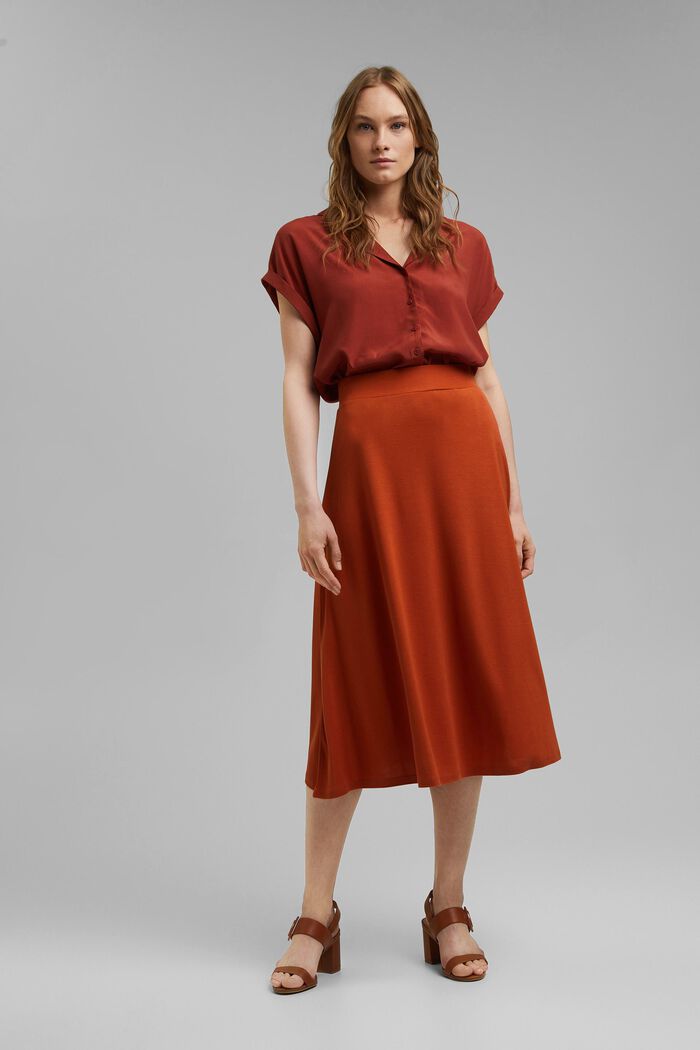 Made of TENCEL™: jersey midi skirt, TERRACOTTA, detail image number 1