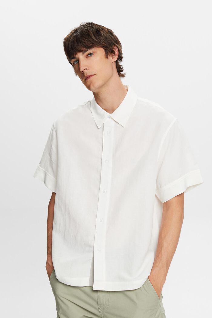 Short-sleeved shirt, linen blend, WHITE, detail image number 0