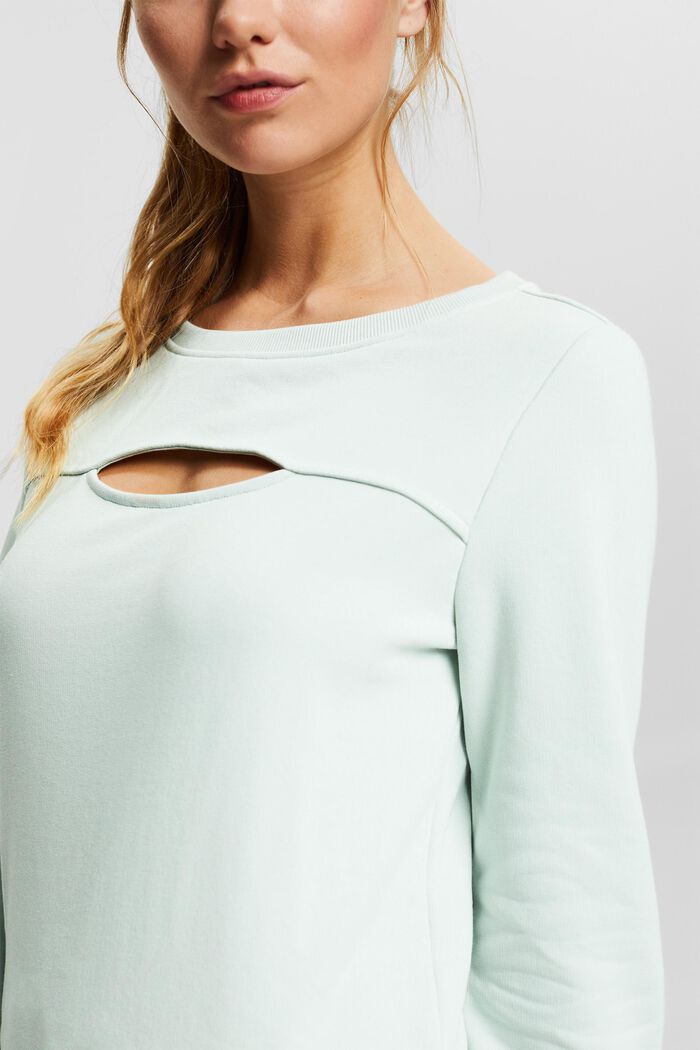 Sweatshirt with a cut-out, organic cotton blend, PASTEL GREEN, detail image number 2