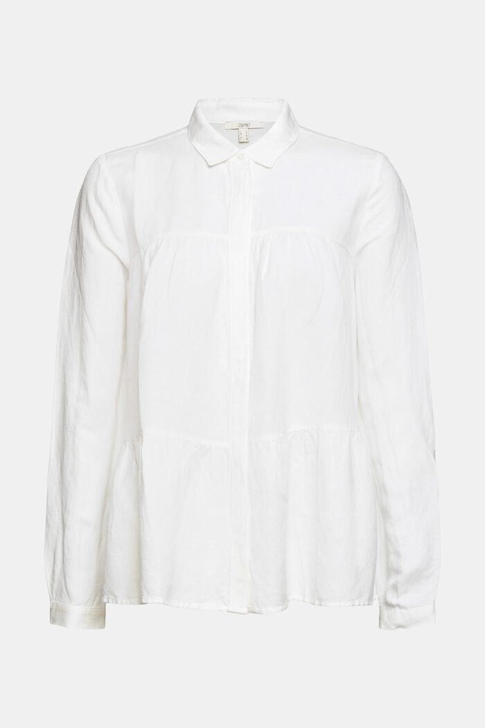 Cotton blend flounce blouse, OFF WHITE, overview