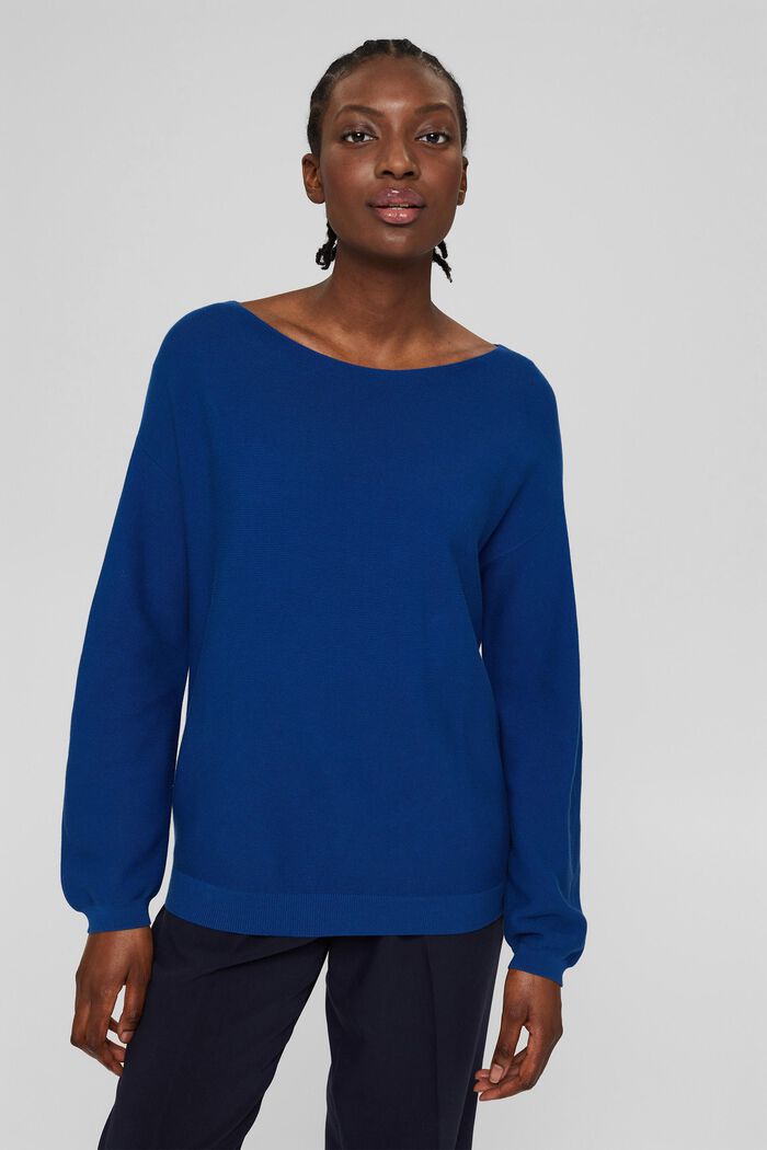 Knit jumper made of 100% organic cotton, BRIGHT BLUE, detail image number 0