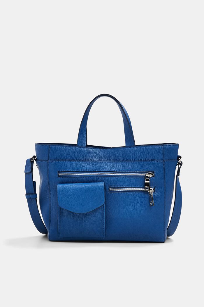 Faux leather shoulder bag, BLUE, overview