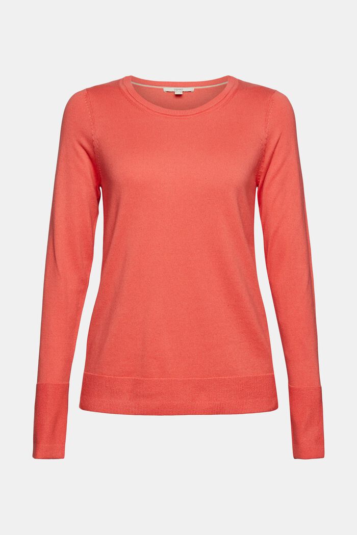 Jumper with a high-low hem, organic cotton blend, CORAL, overview