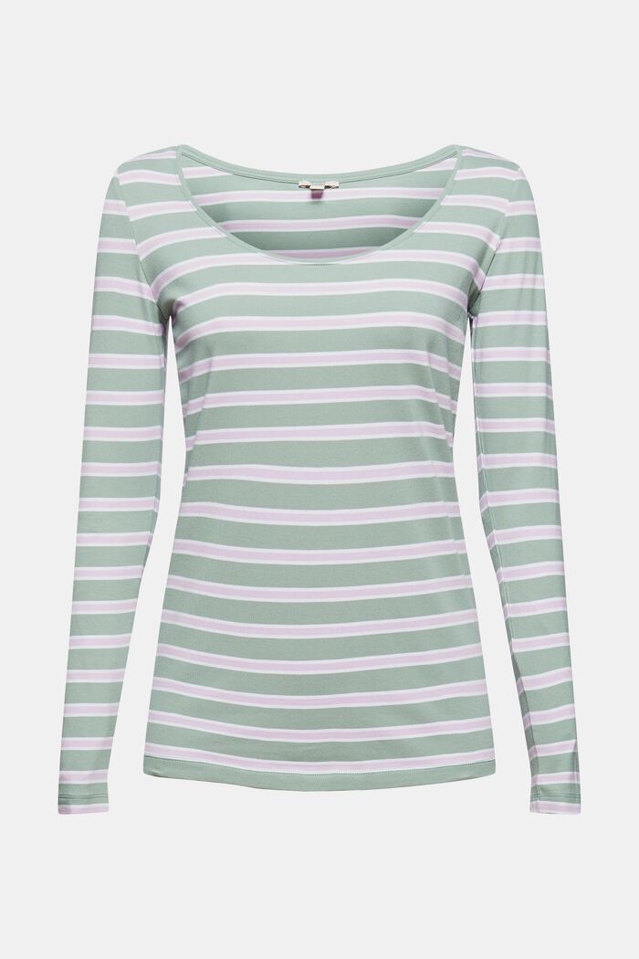 Long sleeve top with stripes, organic cotton, DUSTY GREEN, detail image number 8