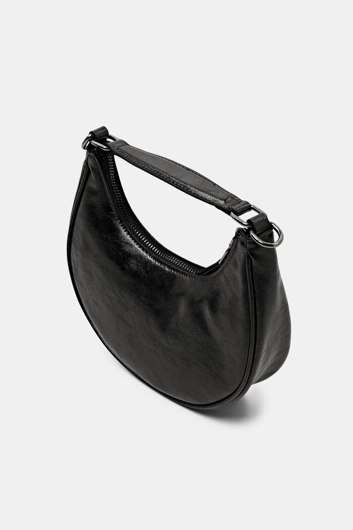 Faux Leather Crescent Bag, BLACK, detail image number 2