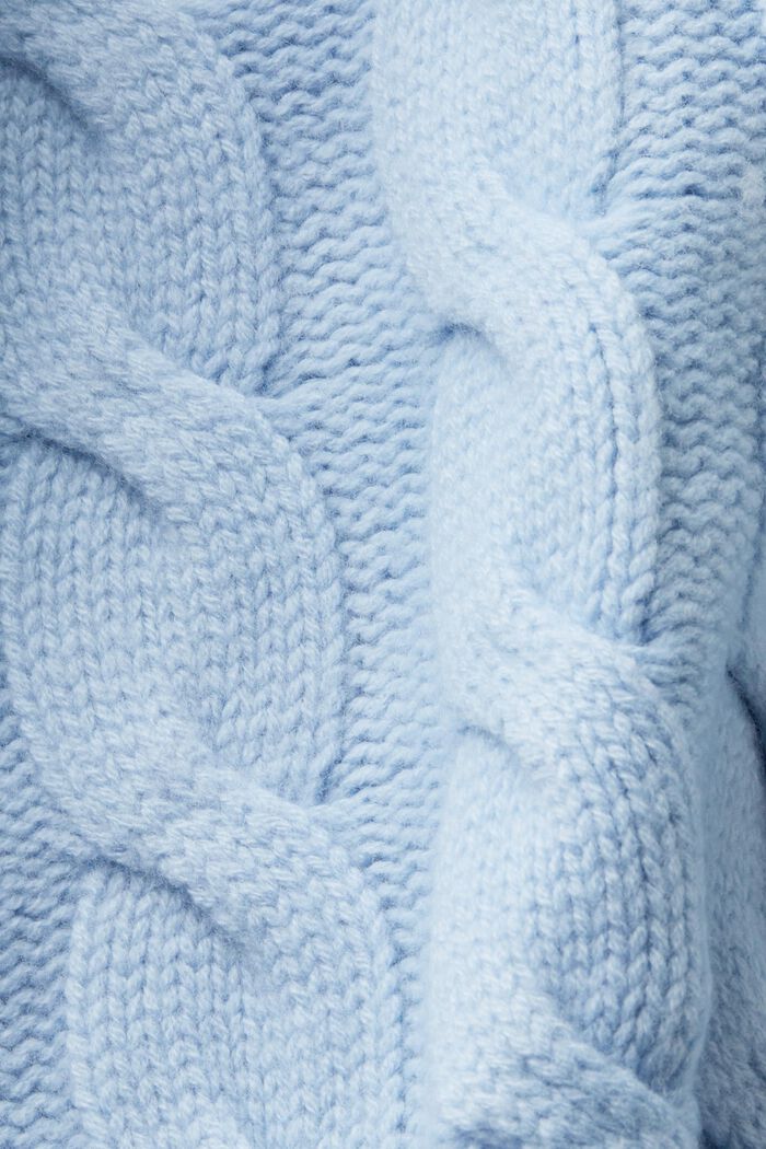 Cable Knit Wool Shawl Sweater, LIGHT BLUE LAVENDER, detail image number 6