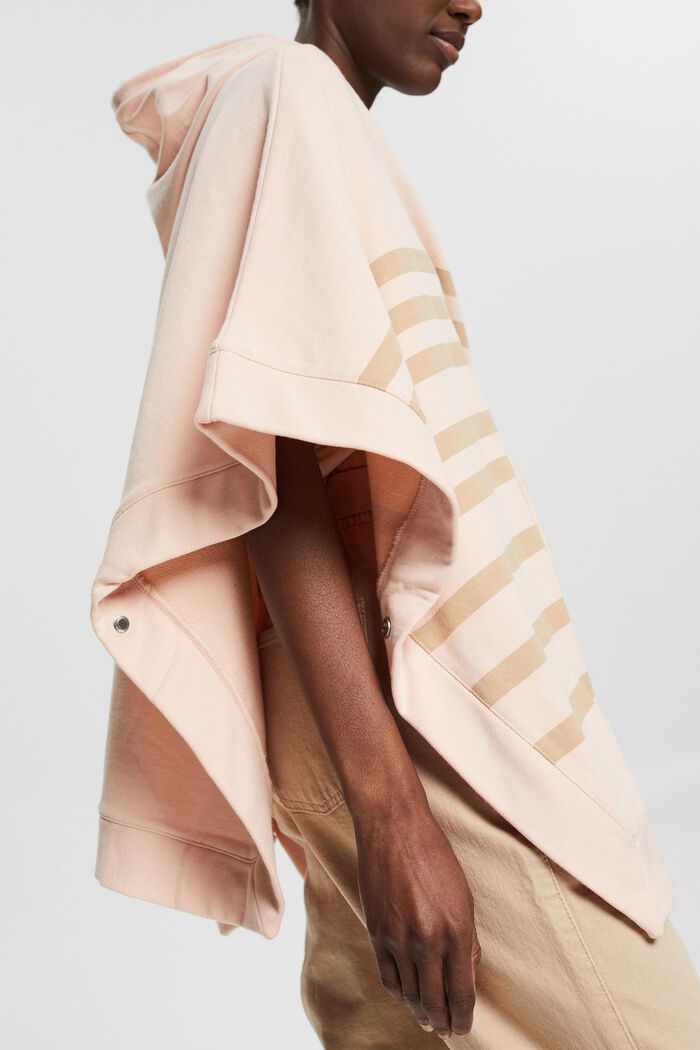 Striped hooded sweatshirt fabric poncho, NUDE, detail image number 2