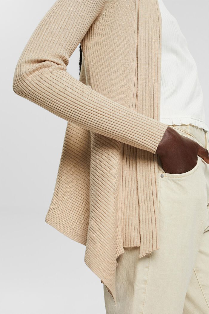 Recycled: open-front ribbed cardigan, SAND, detail image number 2