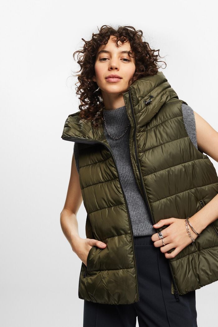 Quilted Puffer Vest, DARK KHAKI, detail image number 0