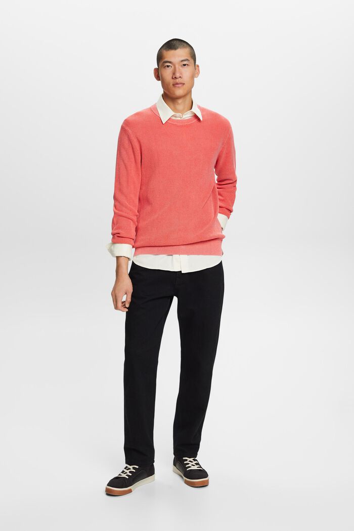 Basic crewneck jumper, 100% cotton, CORAL RED, detail image number 0