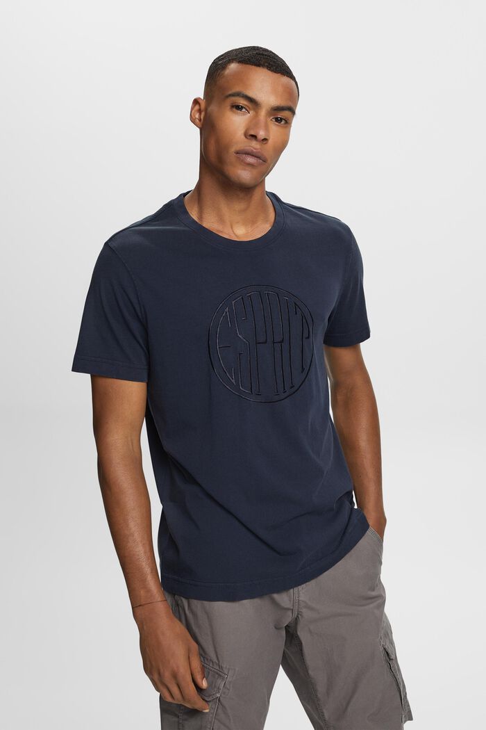 T-shirt with a stitched logo, 100% cotton, NAVY, detail image number 0