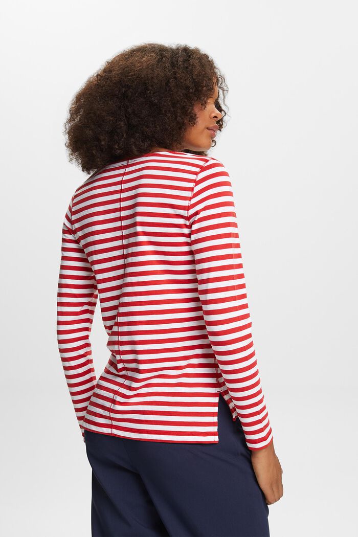 Striped Long Sleeve Top, DARK RED, detail image number 3