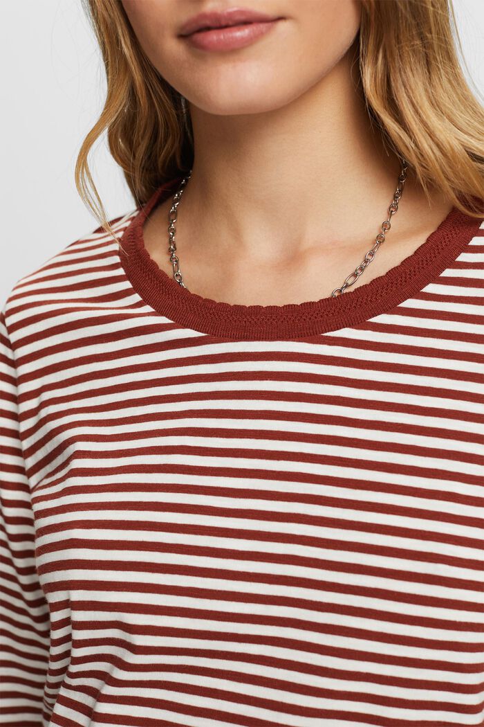 Striped Long-Sleeve Top, RUST BROWN, detail image number 1