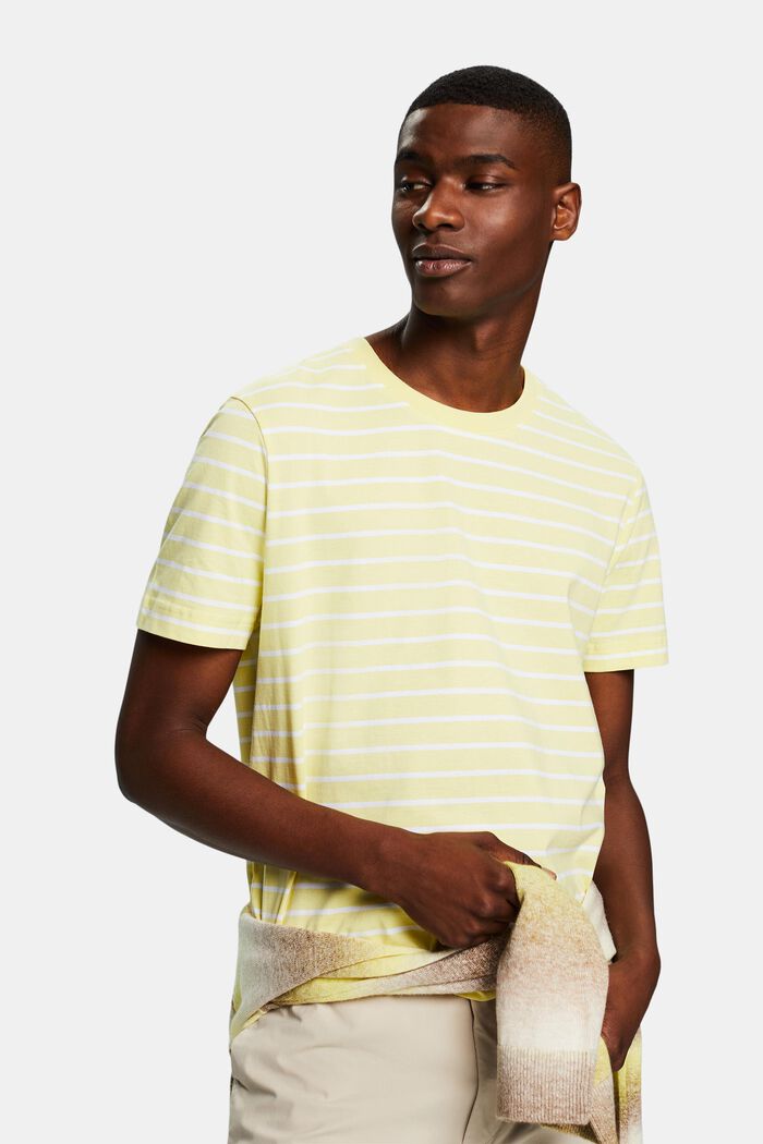 Striped Cotton Jersey T-Shirt, LIME YELLOW, detail image number 0
