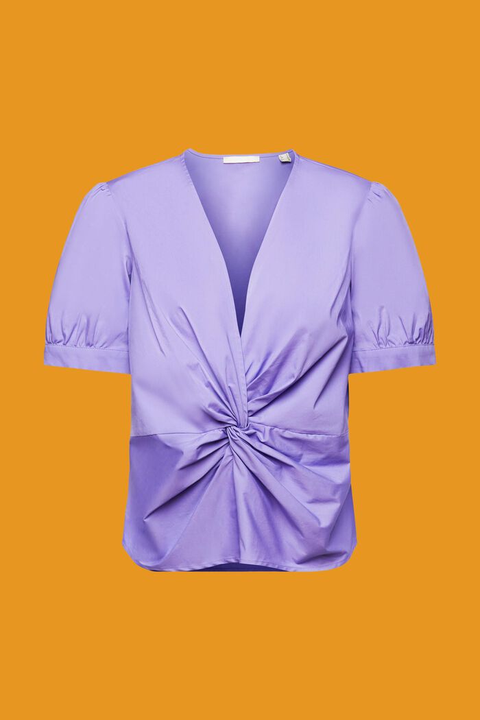 V-necked cotton blouse with gathered detail, PURPLE, detail image number 5