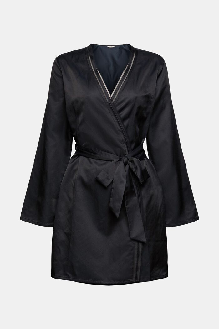 With silk: kimono with a tie-around belt, BLACK, detail image number 6