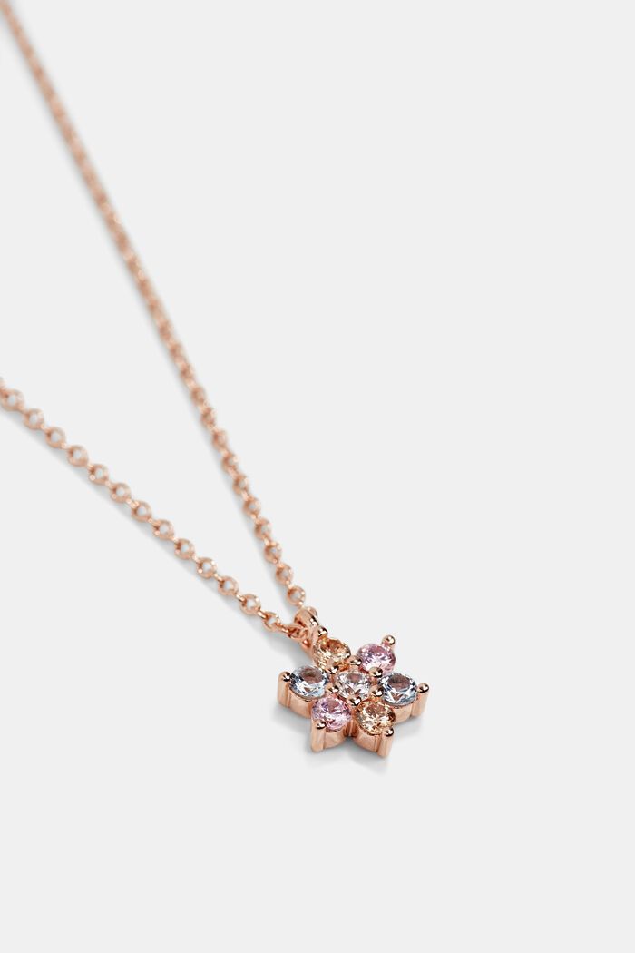 Necklace with a zirconia flower, sterling silver, ROSEGOLD, detail image number 1