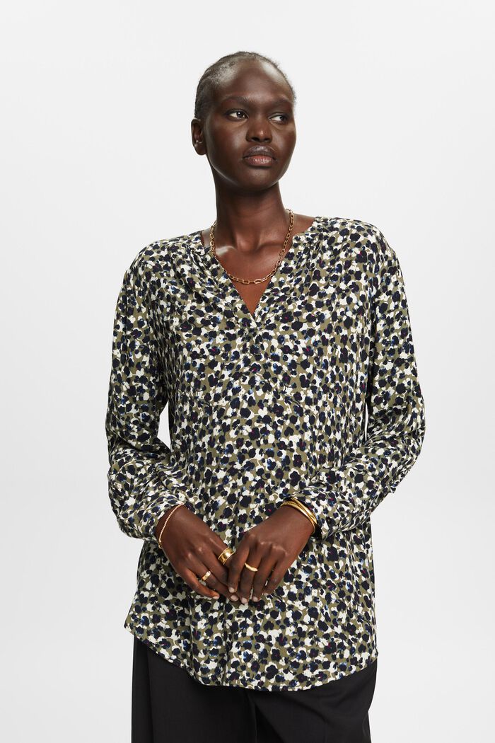 Patterned blouse, LENZING™ ECOVERO™, KHAKI GREEN, detail image number 0
