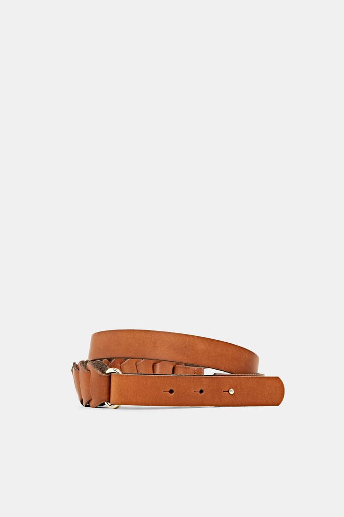 Made of leather: waist belt in a braided look, RUST BROWN, overview