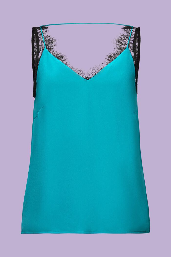 Lace Silk Top, DARK TURQUOISE, detail image number 6