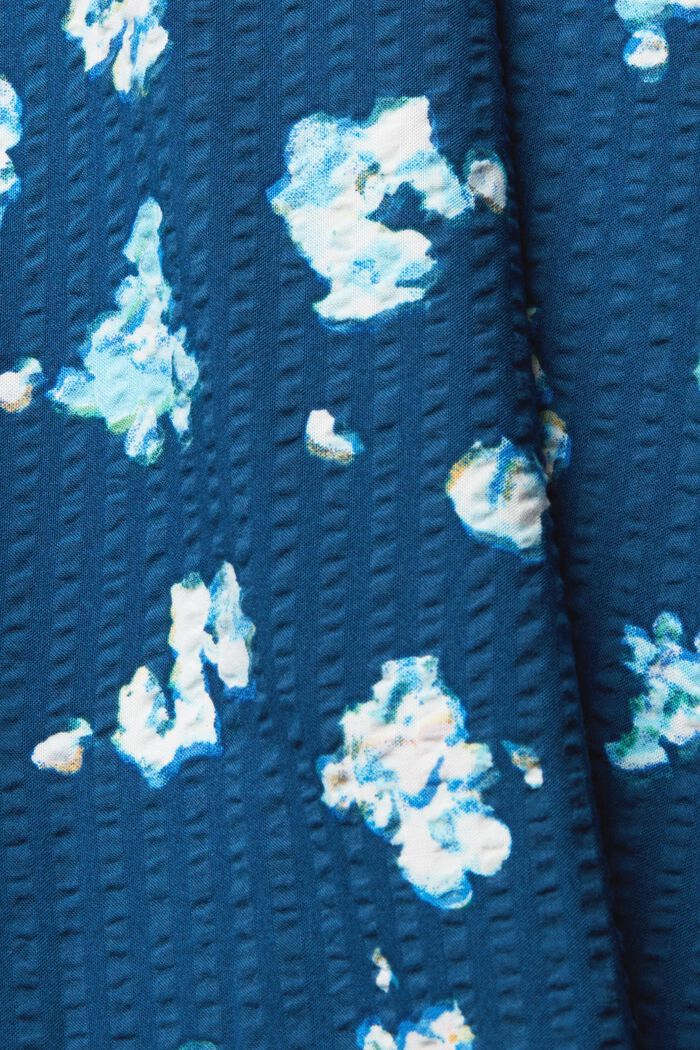 Floral seersucker blouse, PETROL BLUE, detail image number 1