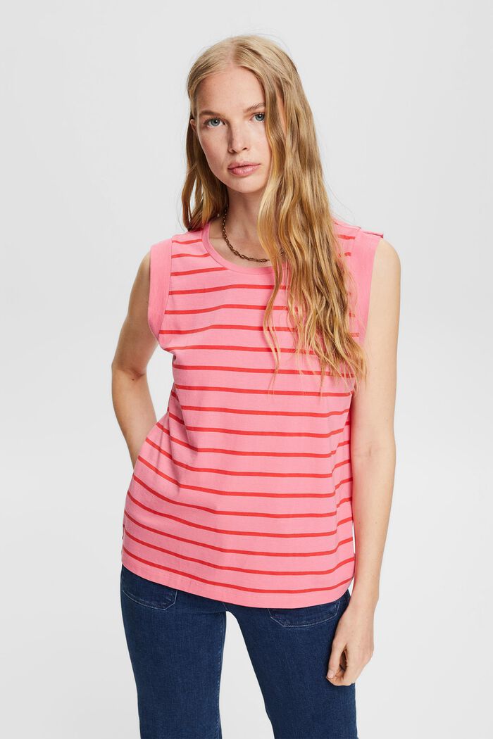 Sleeveless T-shirt with stripes, PINK FUCHSIA, detail image number 0