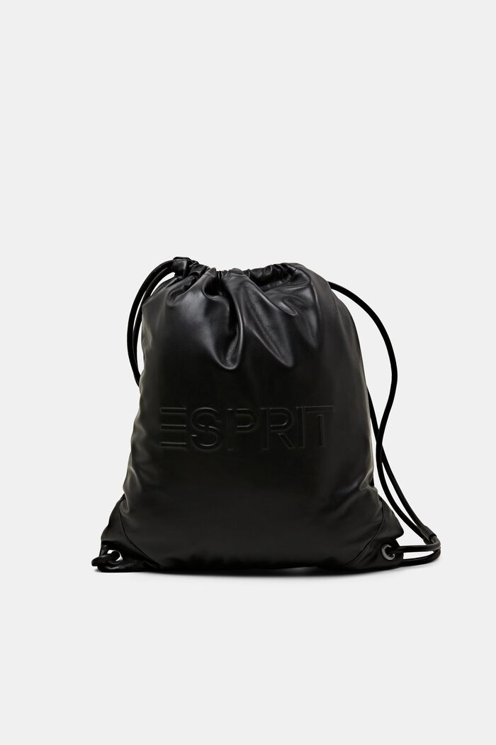 Leather Logo Drawstring Backpack, BLACK, detail image number 0