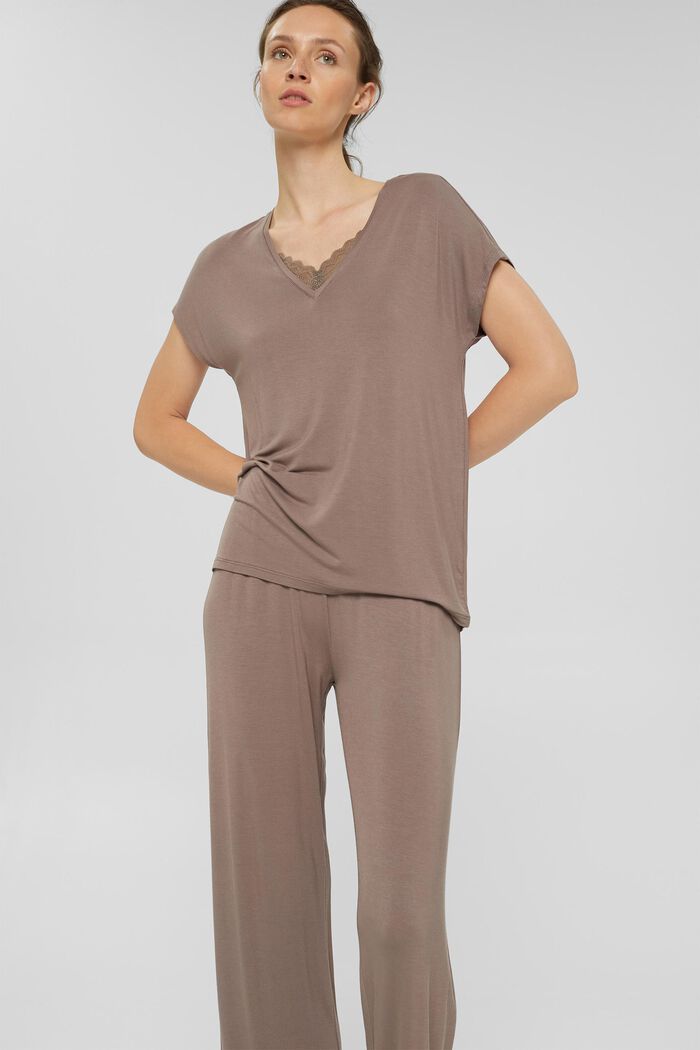 Jersey pyjamas in LENZING™ ECOVERO™, TAUPE, detail image number 1