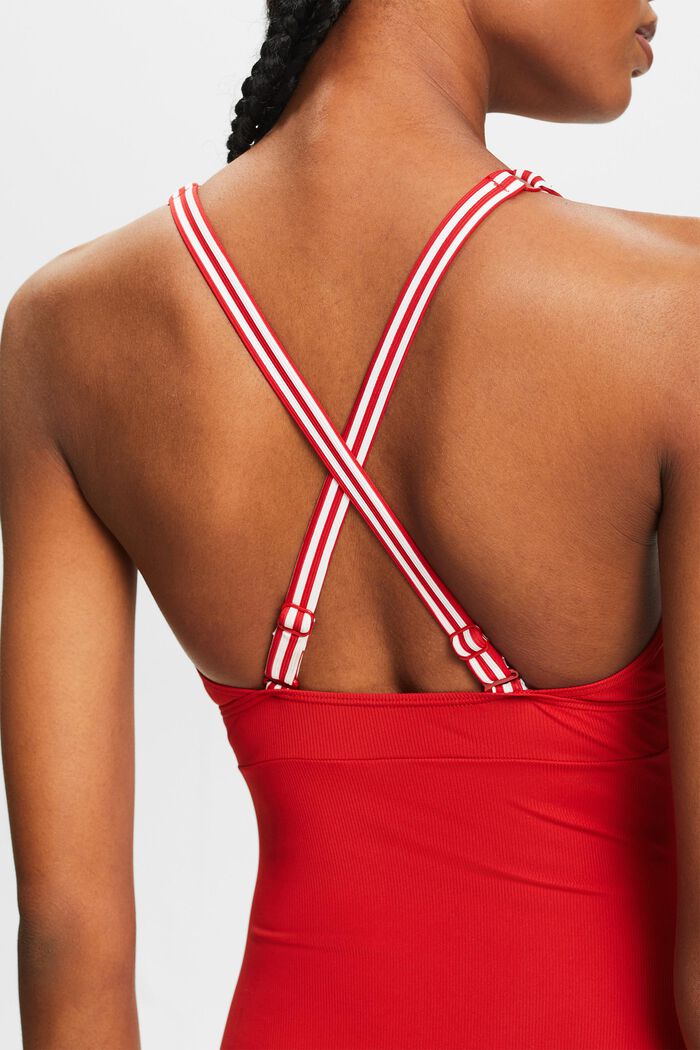 Striped One-Piece Swimsuit, DARK RED, detail image number 4