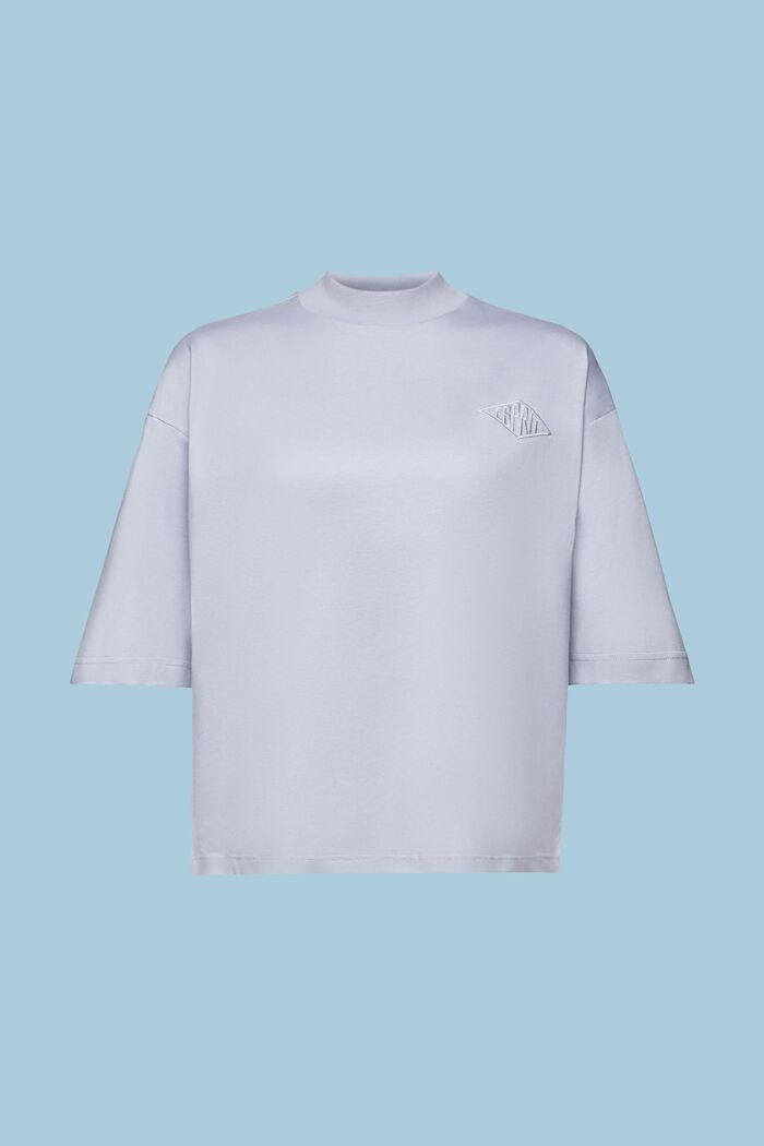 Cotton Mock Neck Logo T-Shirt, LIGHT BLUE LAVENDER, detail image number 7