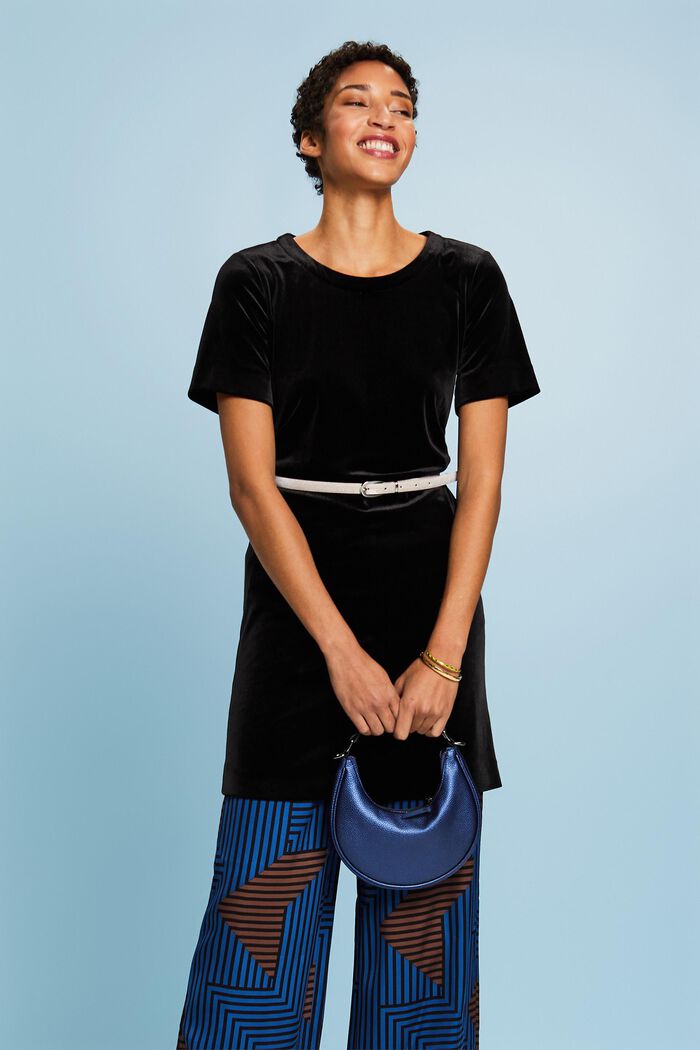 Short Sleeve Velvet Midi Dress, BLACK, detail image number 4