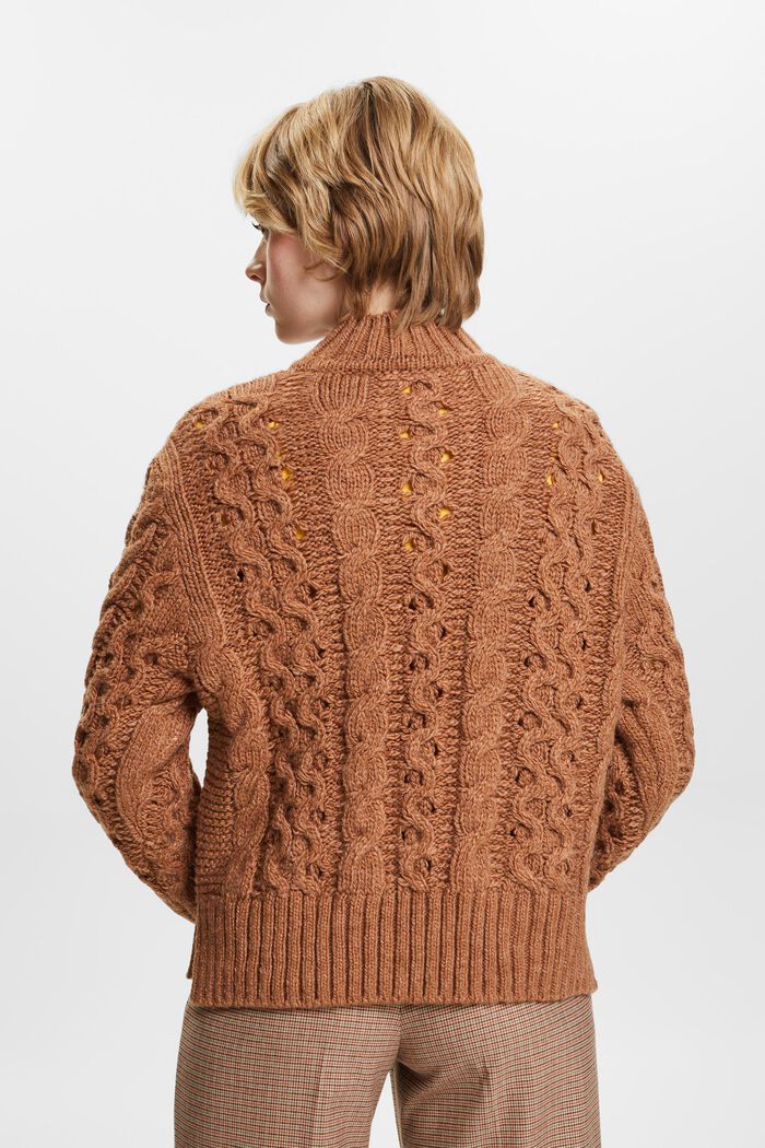 Cable-Knit Wool-Blend Sweater, CARAMEL, detail image number 3